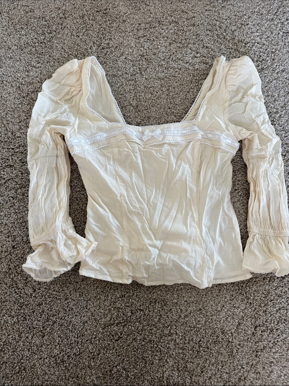 Reformation Women's Cream Square-Neck Peasant Blouse